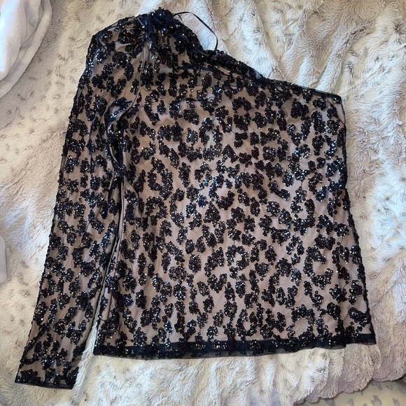 Express Tops - Express leopard sequin top one shoulder size small